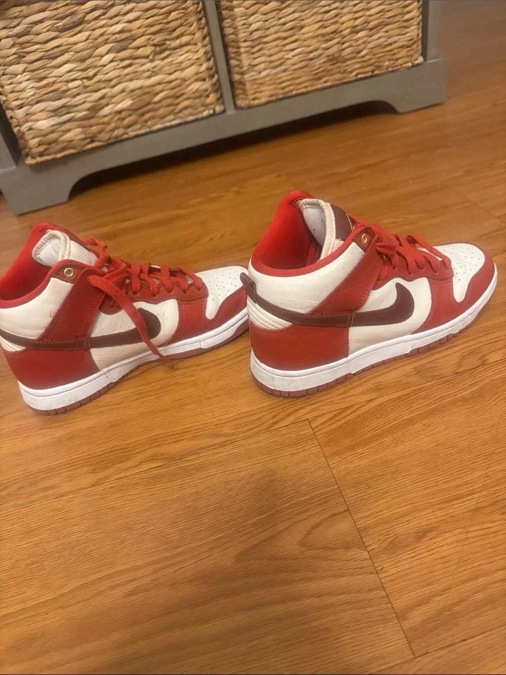 Nike Red and White High-Top dunks
